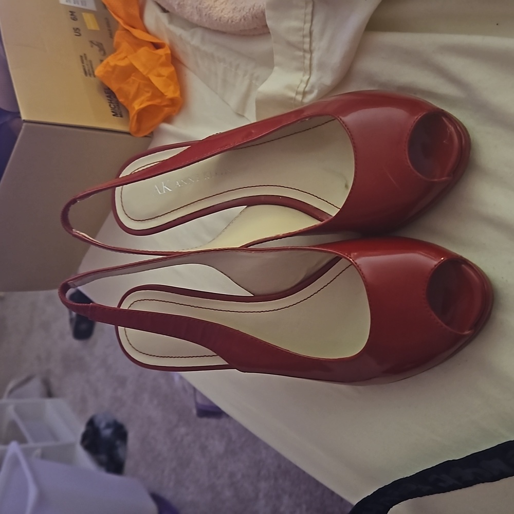 Red Peep-Toe Slingback Heels